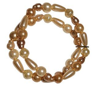 Vintage Peach Gold Beaded Two Strand Stretch Bracelet Retro Fashion Jewelry
